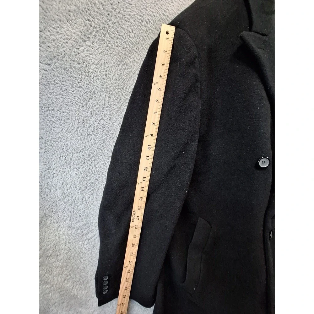Chaps Overcoat Mens 50L Black Wool Blend Double Breasted Long Trench Coat Formal